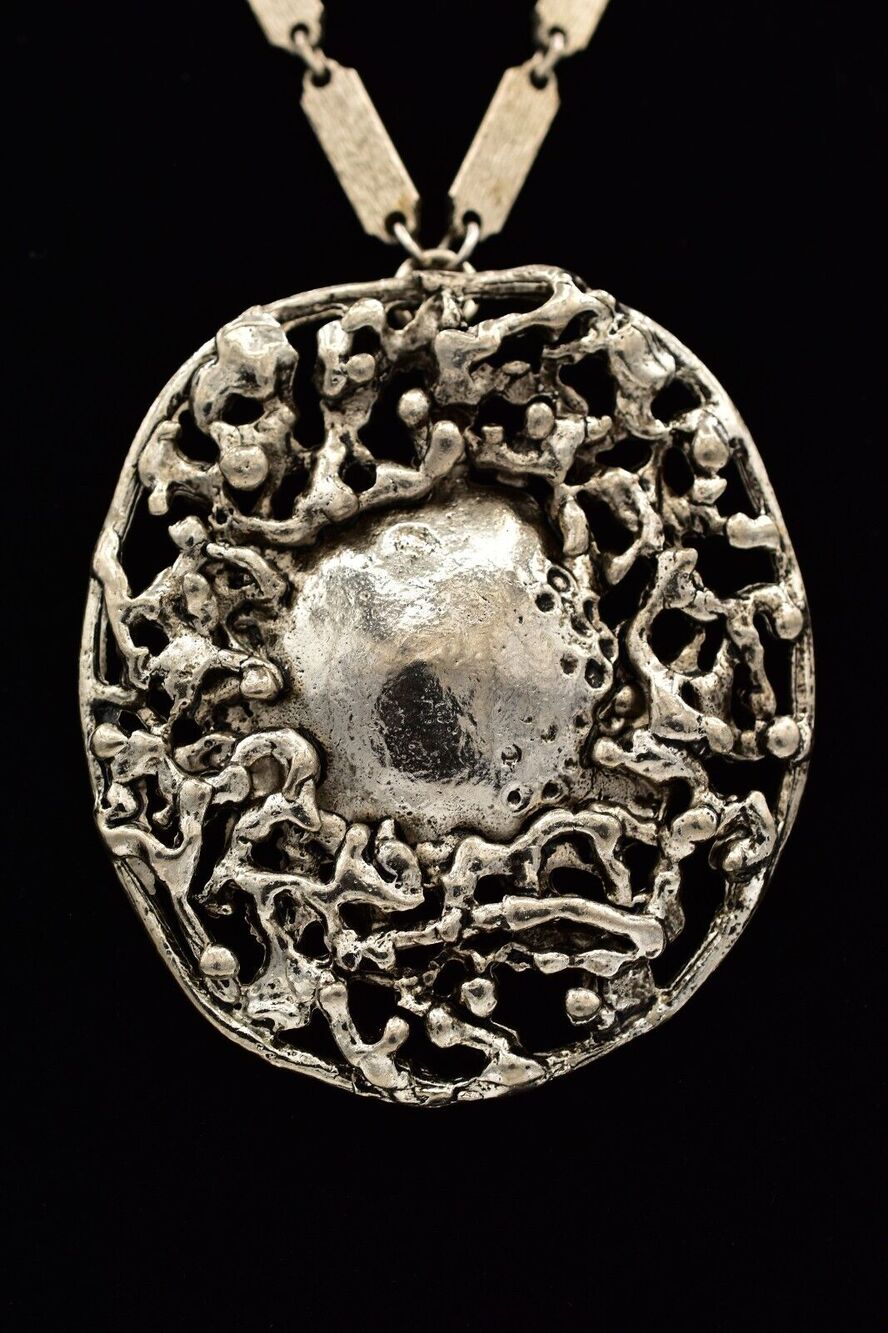 Hobe Vintage Pendant Necklace Silver Tone Heavy Chunky Brutalist Signed BinL